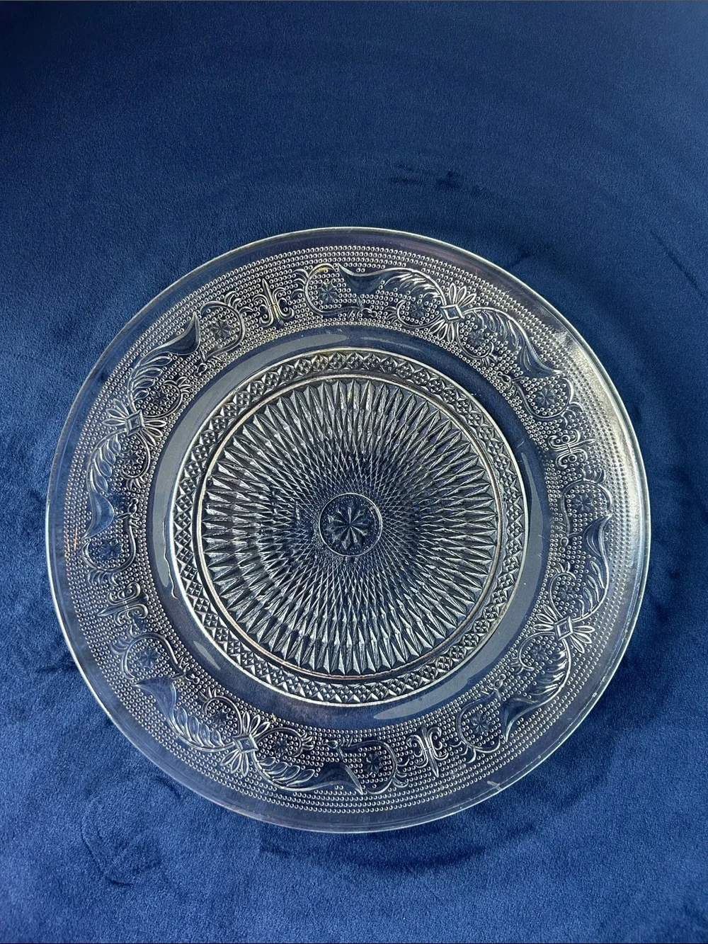 Clear Pressed Glass Serving Platter - Decorative Vintage-Inspired Design